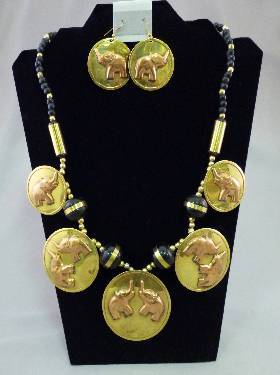 Brass Elephant Jewelry Set
