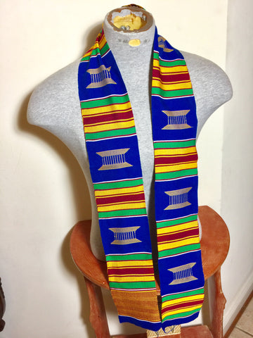 Kente Blue/Gold/Yellow/Red Handwoven Stole Ghana