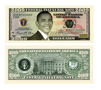 BARACK OBAMA 2009 INAUGURAL COMMEMORATIVE DOLLAR BILL