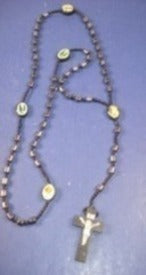 Hematite Beaded Rosary with Black Wood Cross with  Jesus